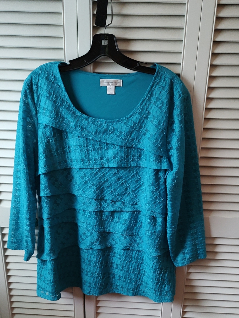 Christopher & Banks Teal Lace Ruffle Scoop Neck Top